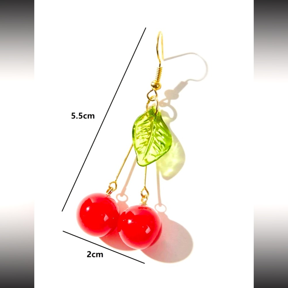 Delicately🍒Delightful Fun Cheery Cherry Drop Dangle Earrings - Picture 3 of 7
